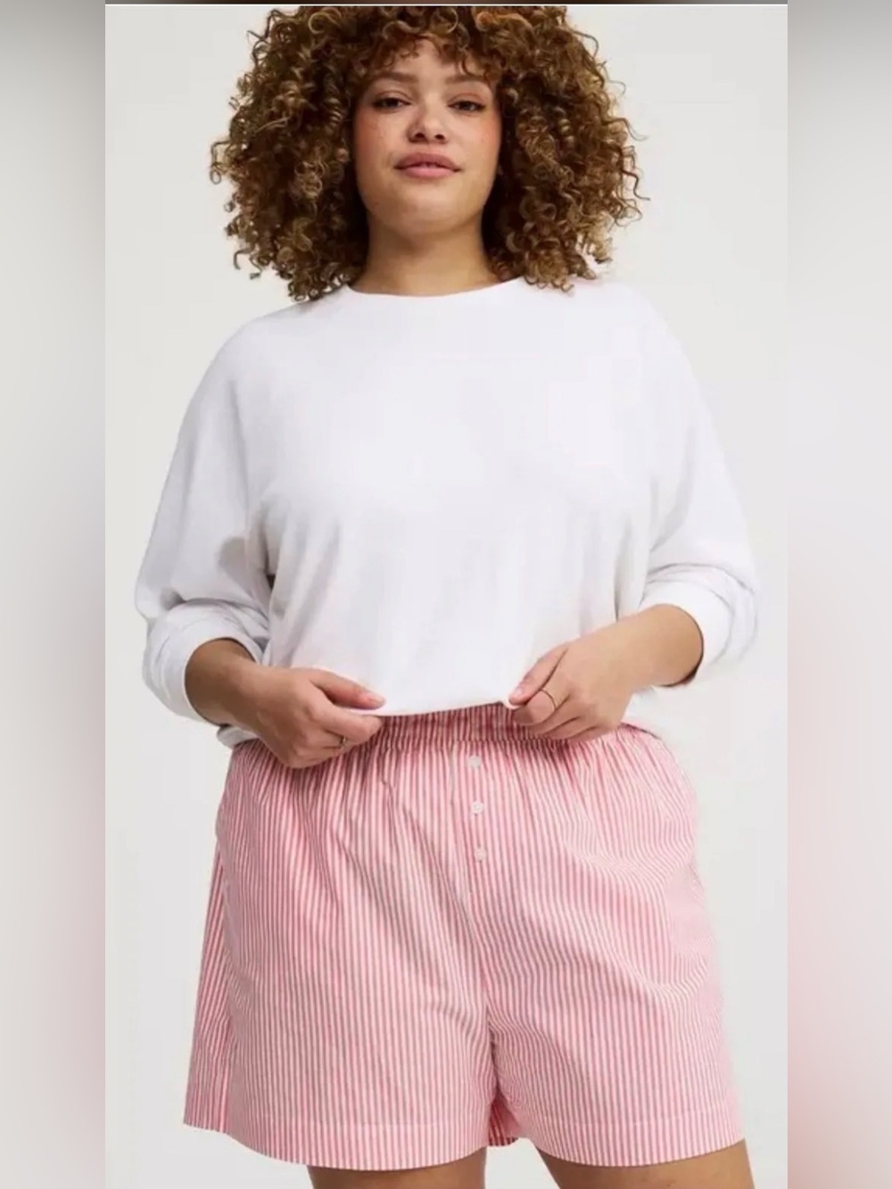 004. Torrid Striped Red and White Button-Front Boxer Lounge Shorts Size (0) L